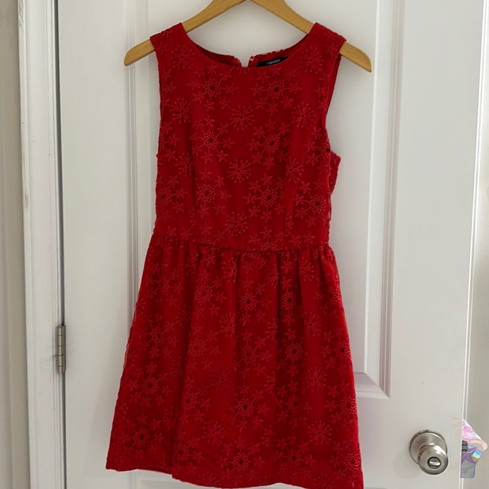Forever 21 Red Dress Eyelet Valentines Size Small